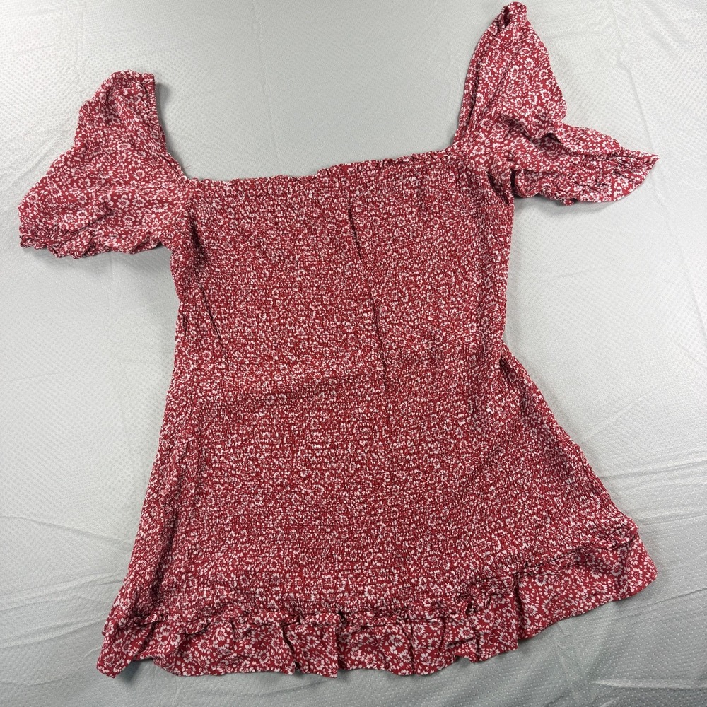 Auguste the Label Red Floral Smocked Puff Sleeve Top Minidress Sz US 4 EU 36